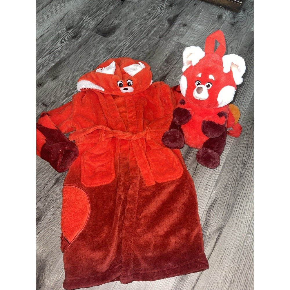 Disney Mei Turning Red Panda Plush Backpack Bag Pixar & Red Panda Robe Size 6/7 - Picture 1 of 12